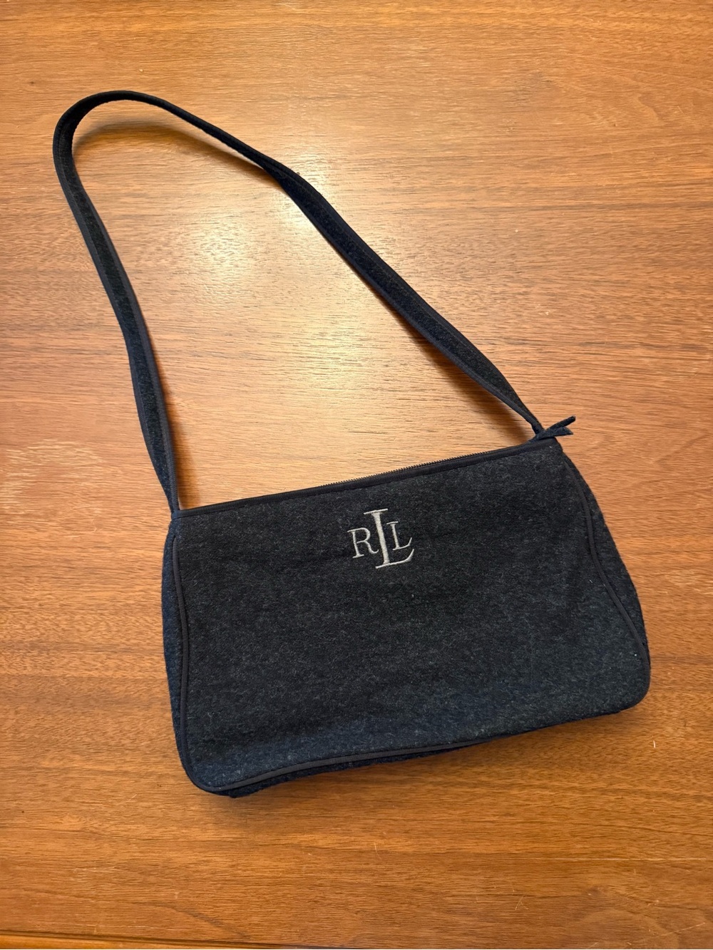 Vintage Ralph Lauren Black Shoulder Bag - Classic Embroidered Logo